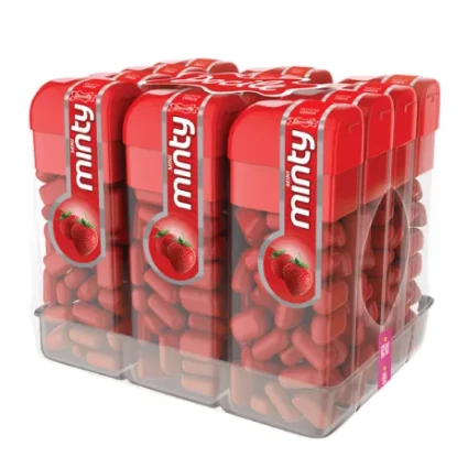 BALA TIPO PASTILHA MINI MINTY MORANGO C/12UN 14G