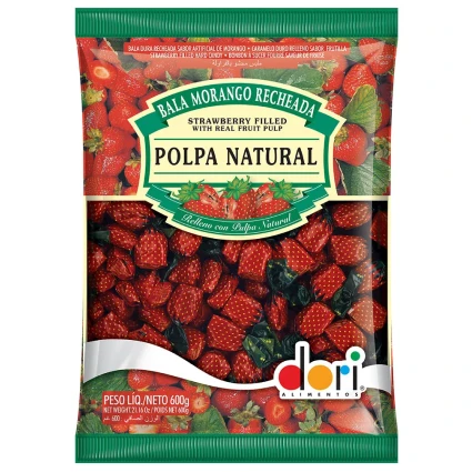 BALA MORANGO RECHEADA 600G